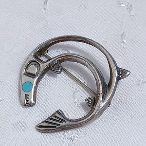 Vintage sterling silver fish with turquoise eye